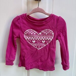2T Pink and White Heart Girls Long Sleeve Pajama Top